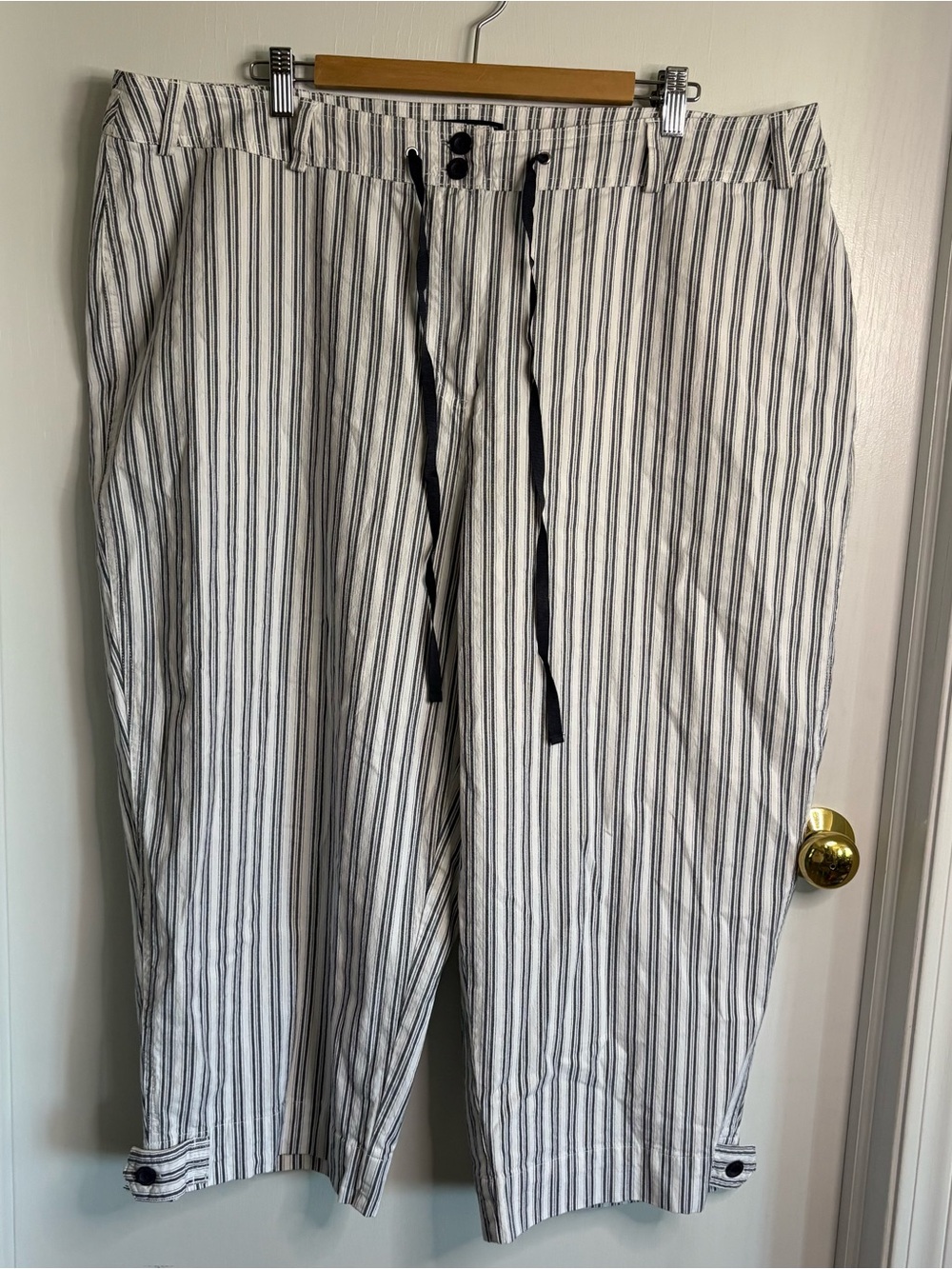 Striped Capri Cotton Pants Plus Sz 22 Stretch Tab Detail Preppy Coastal Country